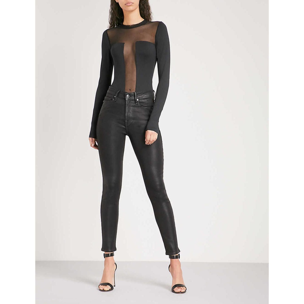 Good American Black Good Legs Waxed Jeans Size 10